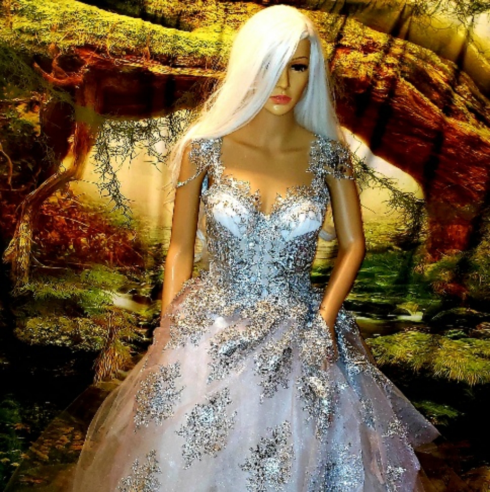 PRINCESS Custom Order Silver & White Wedding Gown